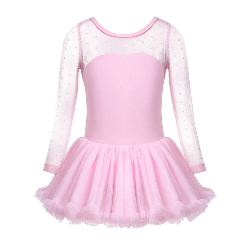 Новое поступление, хлопковое черное балетное платье-пачка в горошек с длинными рукавами из тюля для девочек, трико для гимнастики Одежда для танцев, платье Одежда для девочек - Цвет: Pink