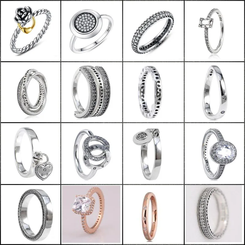 

Luxury Real 100% 925 Sterling Silver Ring Hearts Arrows Zircon Wedding Jewelry Rings Engagement For Women with logo