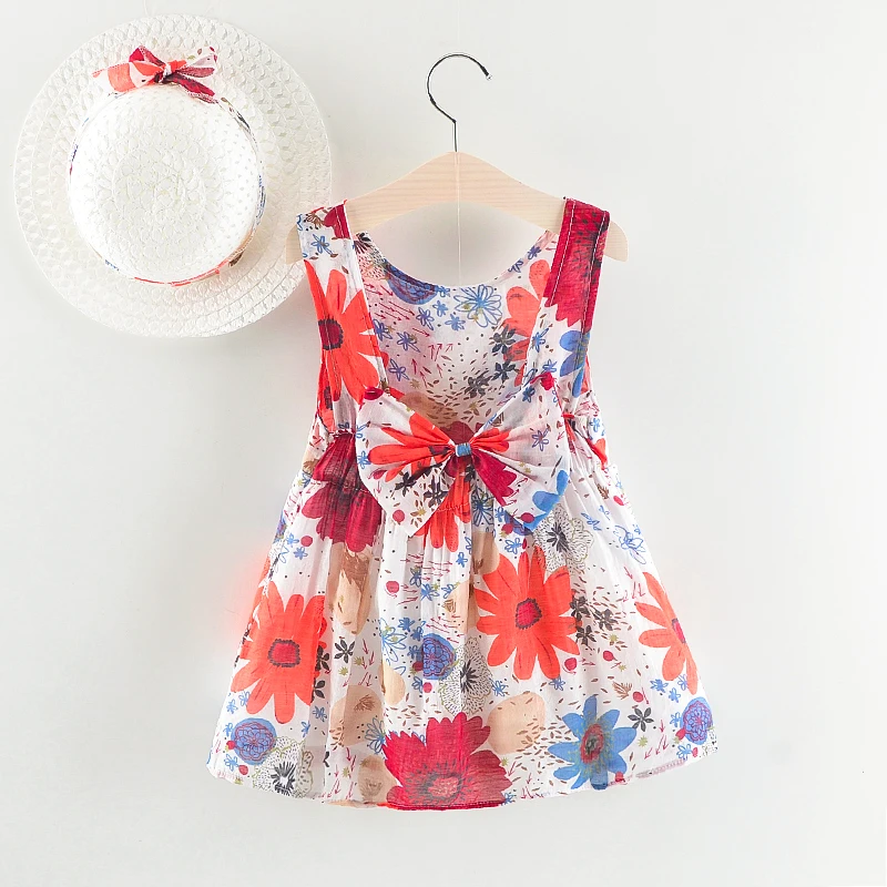 2 Pcs Summer Baby Girls Floral Print Princess Dress+Hat Casual Outfit Clothes Set A-Line Dress | Детская одежда и обувь