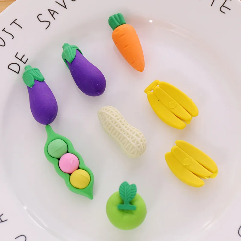 4 шт./пакет милый карандаш ластик для дети студент подарок игрушки награда DIY арахисовое фрукты морковь резиновая мини-небольшой ластик