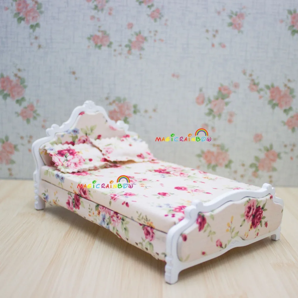 Wood Assembled Princess Bed Bedroom Furniture 112 Dollhouse Miniatures