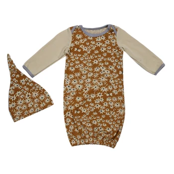 

2pcs Newborn Baby Girl Sweet Flower Printed Long Sleeve Cotton Night Gown Sleepwear+ Cute Soft Hat Baby Sweet Sleepbag For 0-18