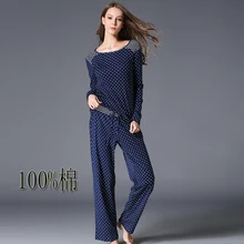 Для женщин сна Пижама с длинными рукавами на осень в пижамы c точечным узором брюки Для женщин lounge пижамный комплект