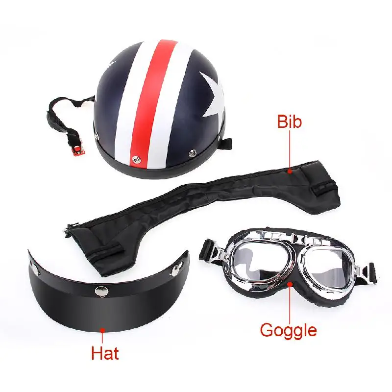 CARCHET унисекс мотоциклетные шлемы с очками полуоткрытые лица полосы шлем со звездами Ретро Винтаж 54-60 см Универсальный крутой мужской шлем