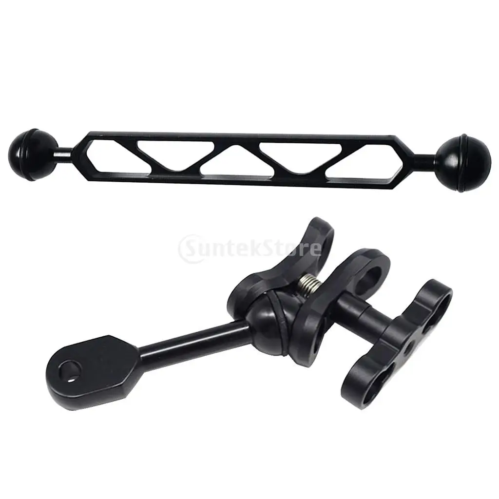 

Aluminum Alloy Scuba Diving Light 8" Dual + 4" Single Ball Joint Extension Arm Clamp Connector for Underwater Camera Photography