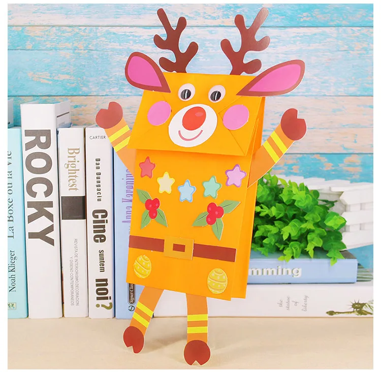 Детские игрушки для детского сада DIY бумажный пакет ручной кукольный ремесел дети игрушка работа материал посылка животное наклейка живопись