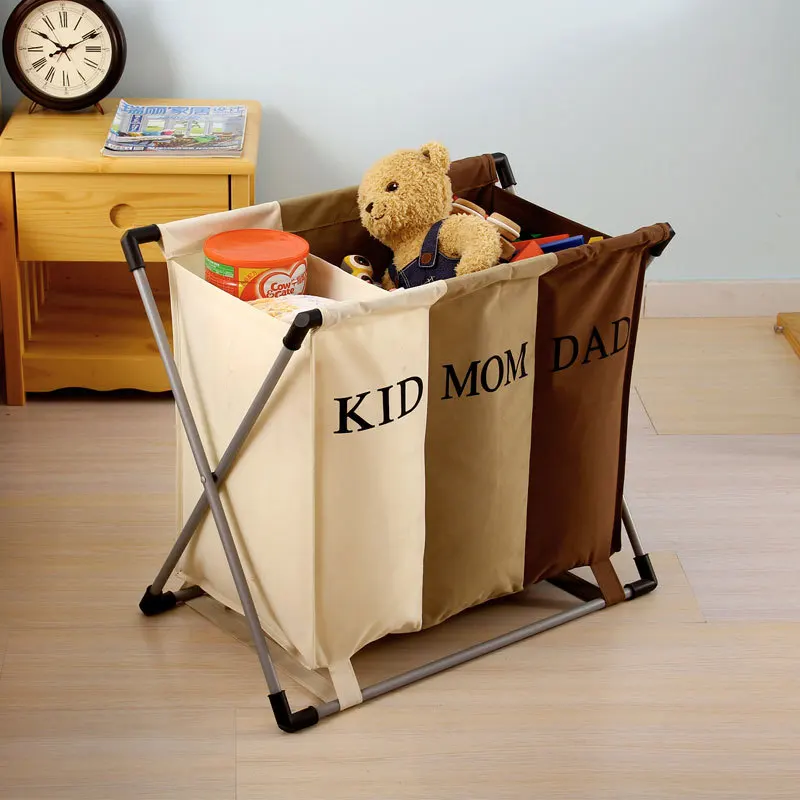 

New Laundry Basket Dirty Clothes Separated Three Grid Foldable Basket Necktie Socks Bag Waterproof Oxford Bathroom Storage Box