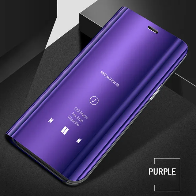 Прозрачный умный чехол для Xiaomi Redmi Note 7, зеркальный флип-чехол на Kisomi Redmi 7, 7A, Note7, красный чехол-подставка для Mi Note7, A7, Redmi7A - Цвет: Purple