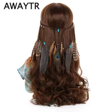 AWAYTR индийские волосы перо головная повязка для женщин новейшая головная повязка головной убор для хиппи павлиньи перья украшения вечерние украшения
