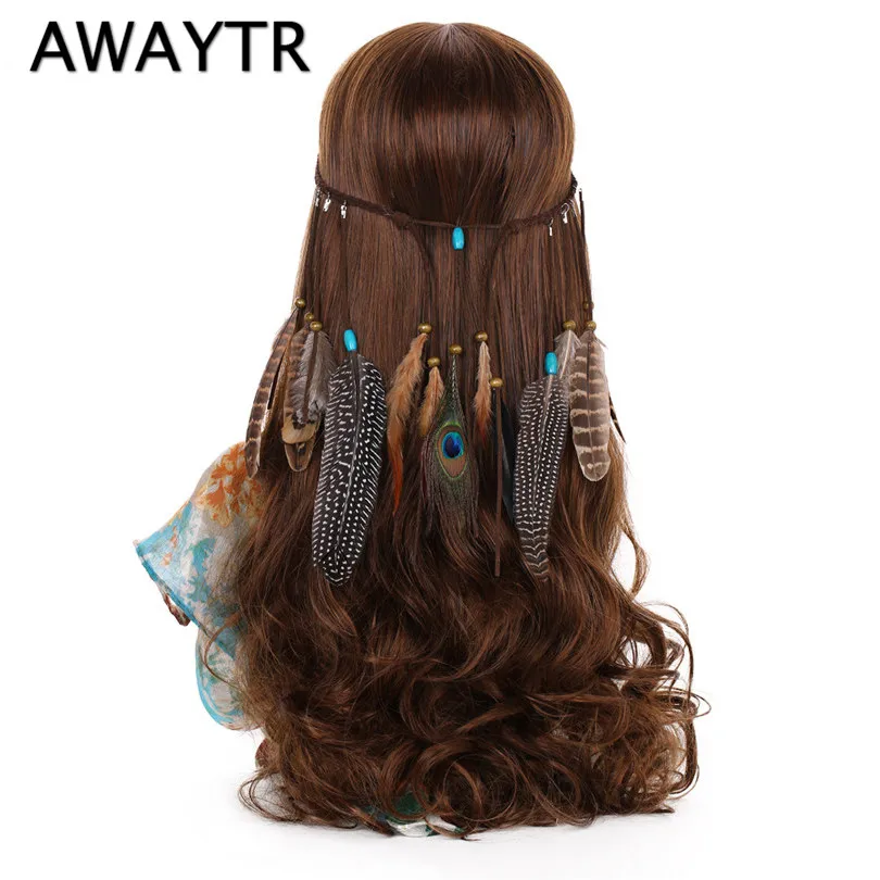 

AWAYTR Indian Hair Feather Headband Women 2018 Newest Headband Hippie Headdress Peacock Feathers Ornaments Party Favor.