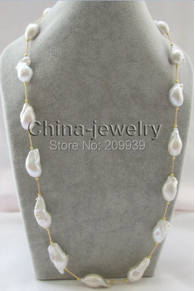 

huij 001004 29" natural white baroque keshi reborn freshwater pearl necklace