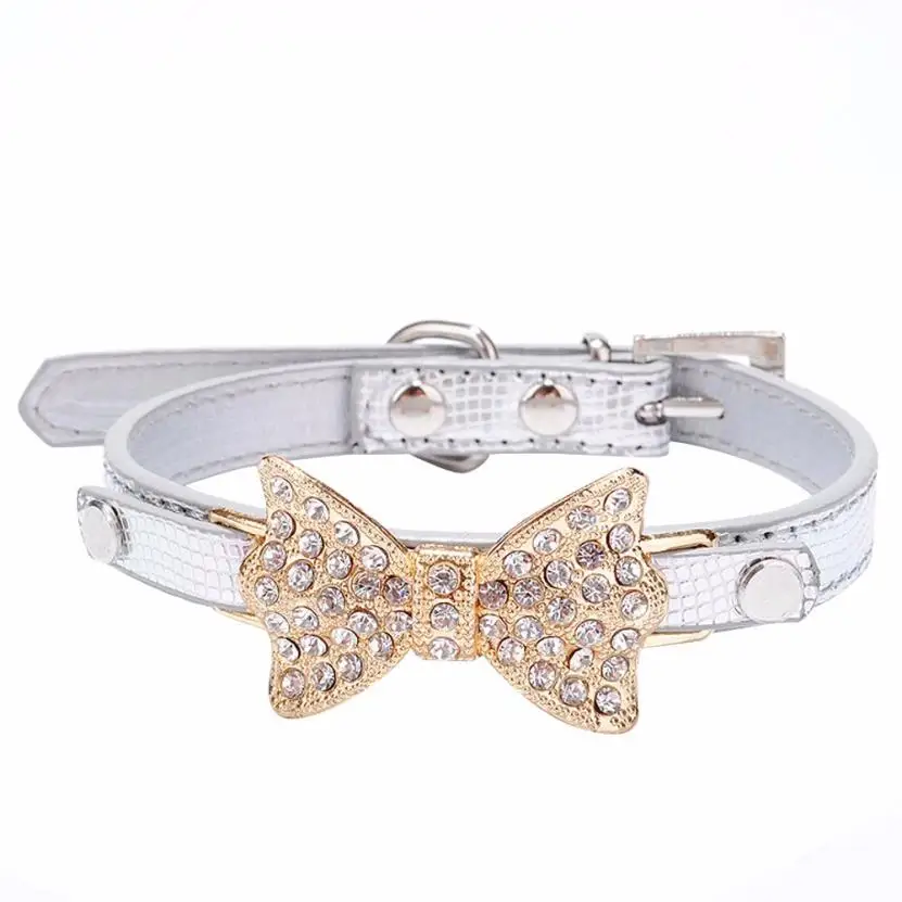 

Traser White Bling Rhinestone Bow Bowknot Puppy Collar Pet Dog Cat Collars fasihon cute neck strap for doggy 18Jan3