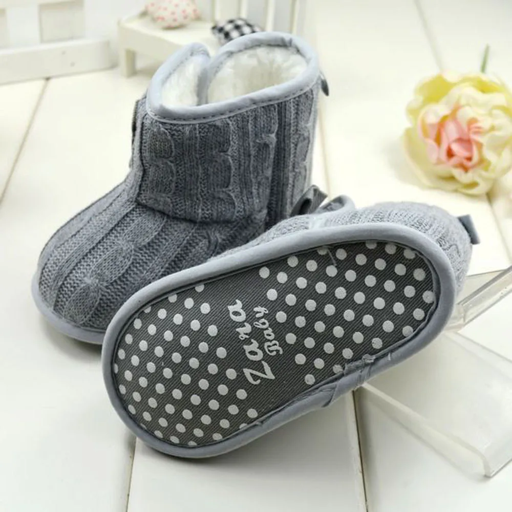 Fashion Baby Bowknot Soft Sole Winter Warm Shoes Boots Woolen Yarn Soft Butterfly-knot Round Toe Boots winter Drop Ship