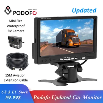 

Podofo 7" HD Car Monitor 4 Pins 12 IR Night Vision Backup Rear View Camera for Truck RV Caravan Trailers Bus Houseboat Campers