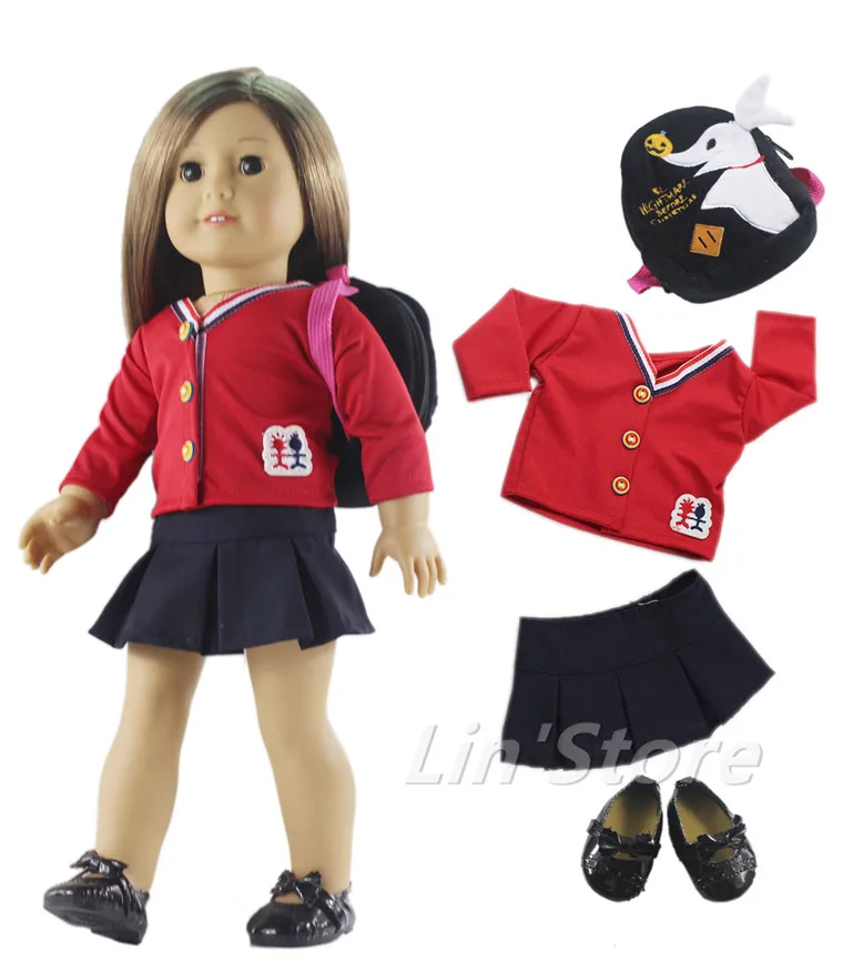 4in1 set Casual Clothing Outfit Shirt+skirt+knapsack+shoes for 18