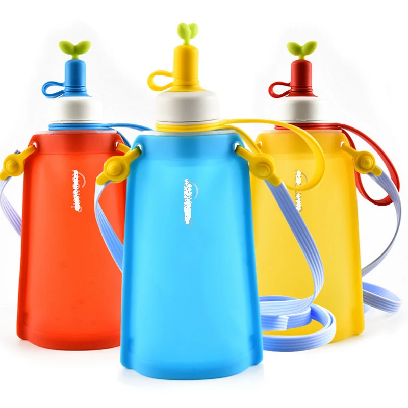 Корейская складная бутылка для воды BPA бесплатно Милая Питьевая мультяшная силиконовая детская походный чайник Складная герметичная портативная чашка для воды