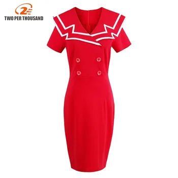 

Women Luxury Bodycon Dress Vintage Nautical Style Taste Dresses In Summer Female Red Retro Pencil Bodycon Dress New