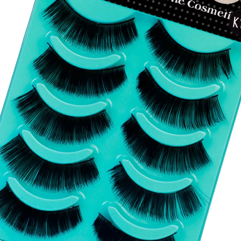

5 Pairs Natural Long False Eyelashes Thick Eyelash Extension Makeup Handmade Fake Eye Lashes Plastic Cotton Stalk Faux Cils #K10