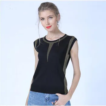 

Thin Lce Silk Knitshirt WomensShort-sleeved Lace Shirt Wild Knited Fashion Sexy Round Neck Female sleeveless Tight Tee Knitwear
