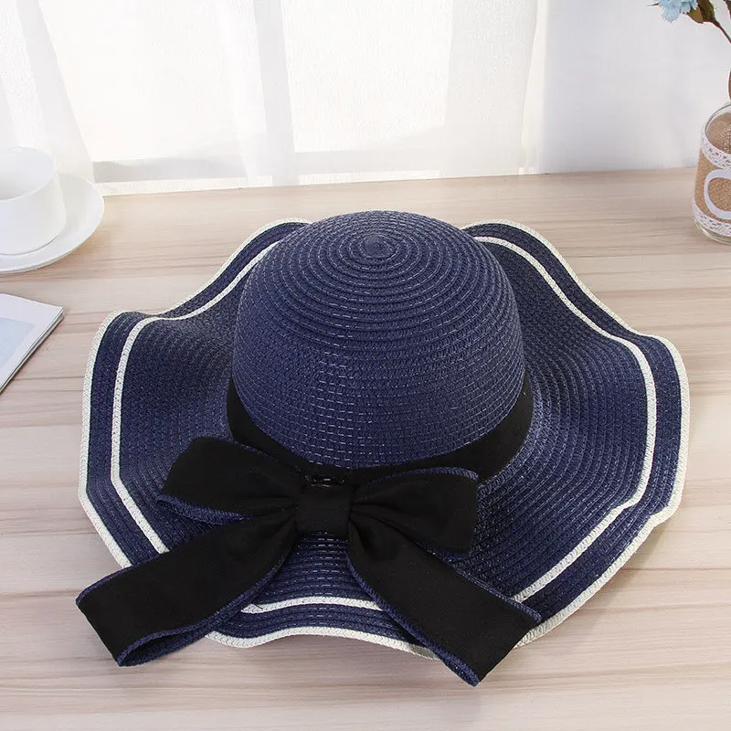 Популярная летняя соломенная шляпа, женская пляжная шляпа с большими широкими полями, Панама, женская кепка, уличный солнцезащитный козырек, женская летняя кепка s Chapeu Feminino - Цвет: Синий