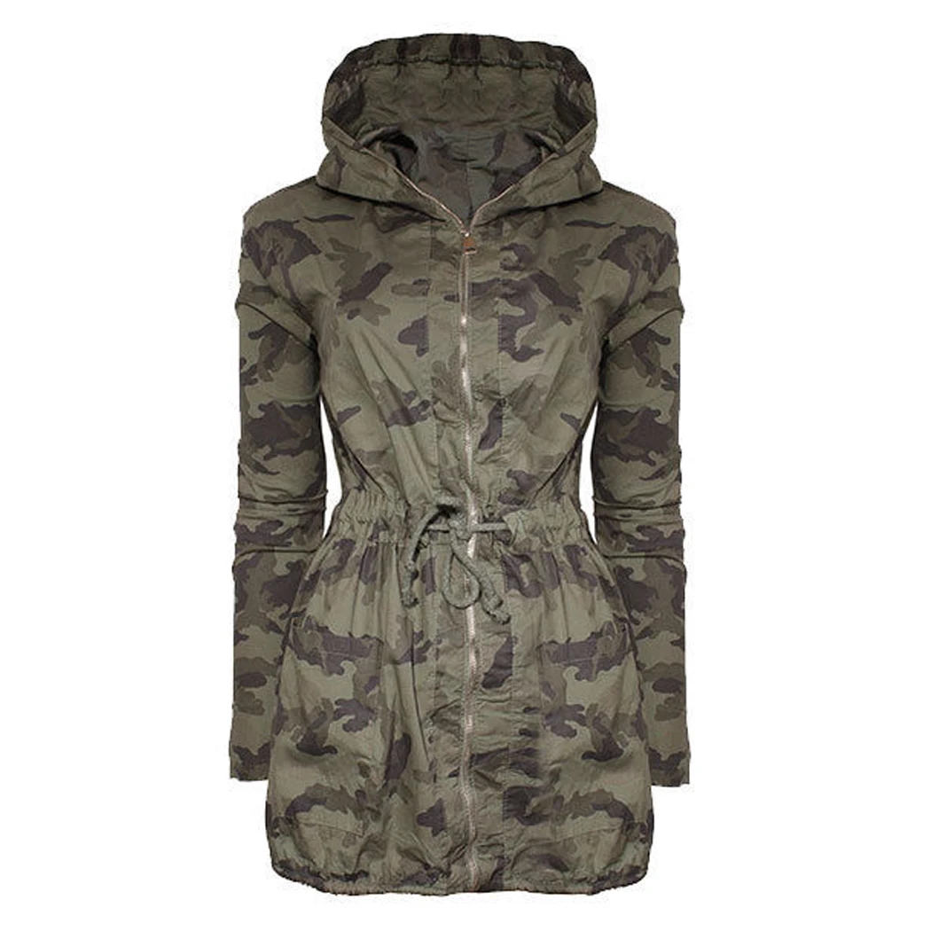 

Woman Waterproof Camouflage Raincoat Coat Classic Pocket Front Wrap Work Trench Coat Casaco Feminino Coats Outerwear Q4