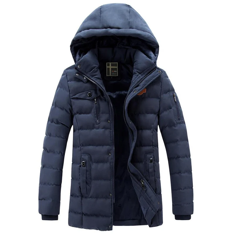Зимняя утепленная парка мужская повседневная верхняя одежда ветрозащитная Флисовая теплая длинная куртка мужская зимняя куртка с капюшоном отстегивающаяся мужская теплая одежда - Цвет: Тёмно-синий
