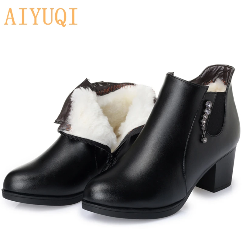 

Woman boots, 2016 new warm thick wool genuine leather ankle boots large size 35-43 # cowhide mom winter boots, free shipping