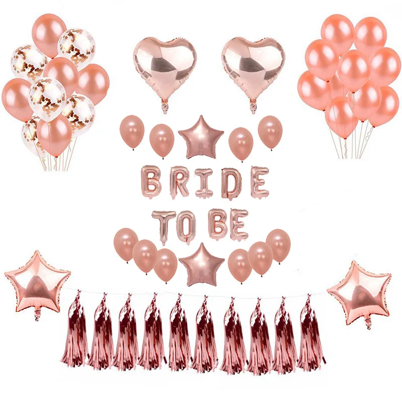 

Rose Gold Bride To Be Letter Balloons Wedding heart foil Balloon Hen Party Decorations Bridal Shower Bachelorette Party Supplies
