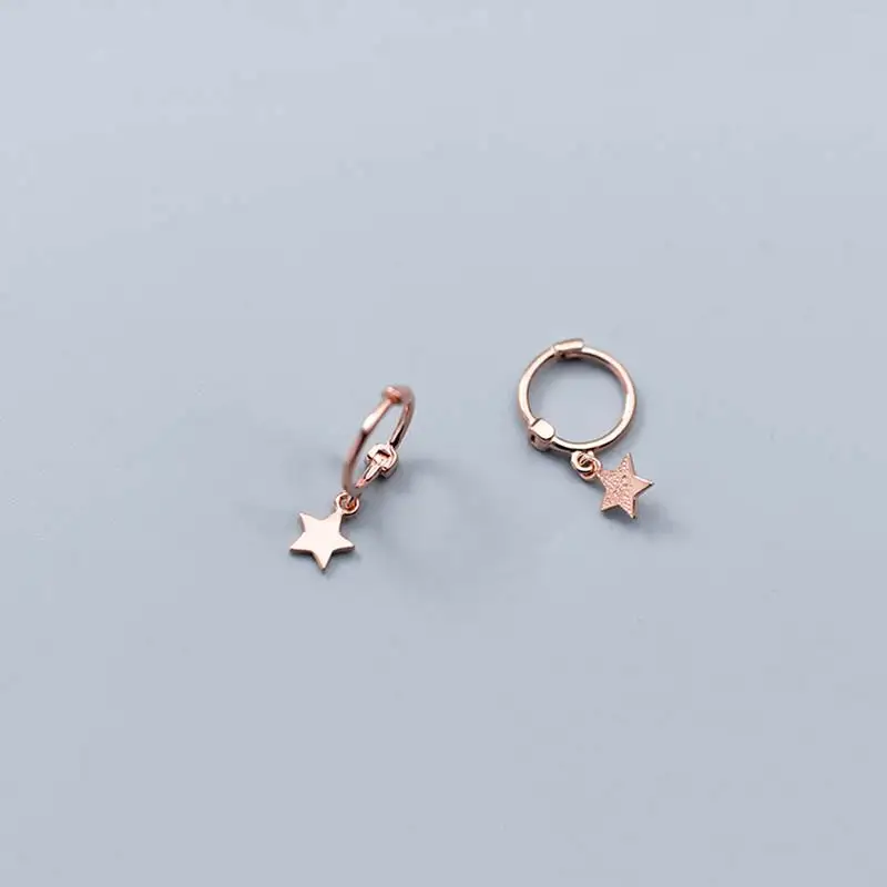 Peri'sbox 925 пробы серебра с изображением крестообразной звезды женские серьги-кольца с Для женщин спираль прокалывания ушей из нержавеющей стали, серьги в стиле «бохо серьги-обручи - Окраска металла: Rose Gold Star