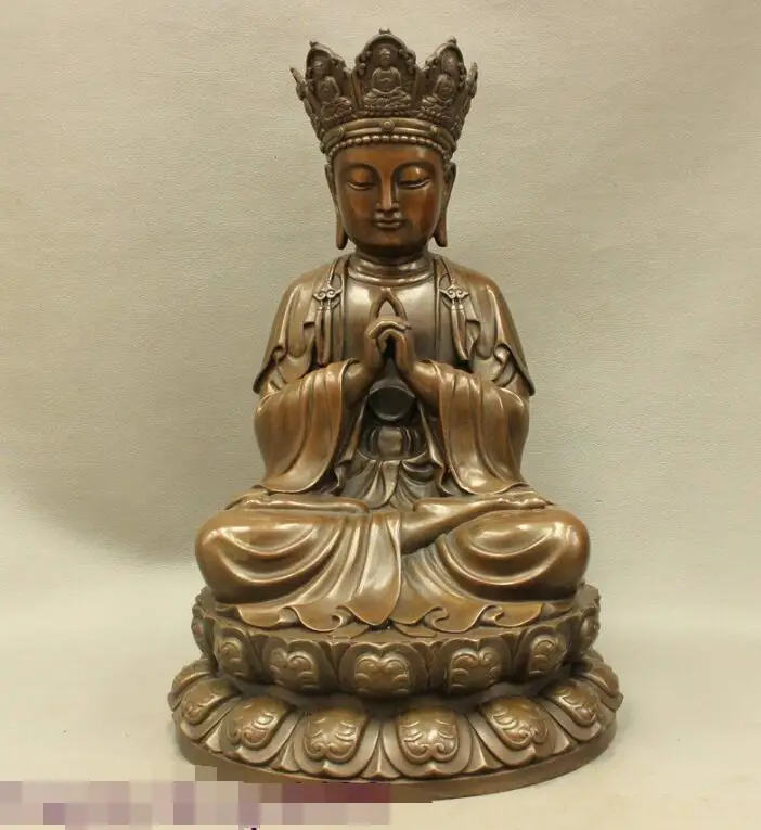 

S05639 Chinese Buddhism Pure Bronze Lotus Tang Seng Monk Ksitigarbha Buddha Sit Statue
