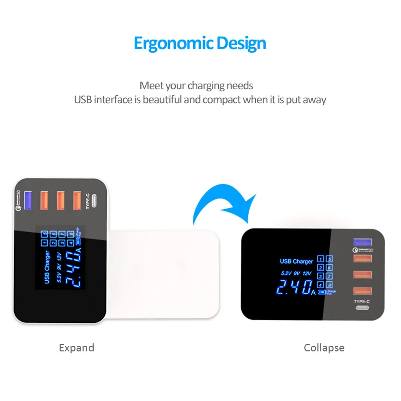 Многофункциональное настольное USB быстрое зарядное устройство Quick Charge 3,0 5 портов USB зарядная станция для телефона 40 Вт USB несколько зарядных устройств концентратор EU US UK Plug 8A