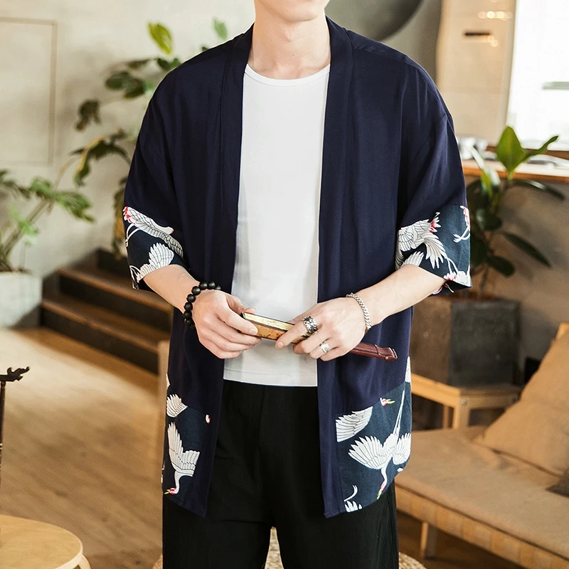 Japanese kimono cardigan men haori yukata male samurai costume clothing kimono jacket mens shirt yukata haori KK001