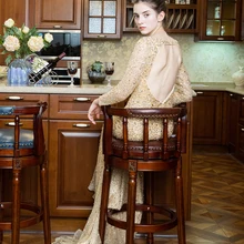 Американский барный стул из массива дерева. Европейский стул для спинки. Кожаный вращающийся барный стул