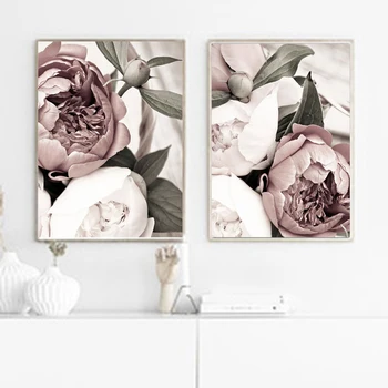 

Nordic Minimalist Poster and Print Pink Blush Peony Flower Room Decor Canvas Painting Wall Art Picture for Living Room No Frame