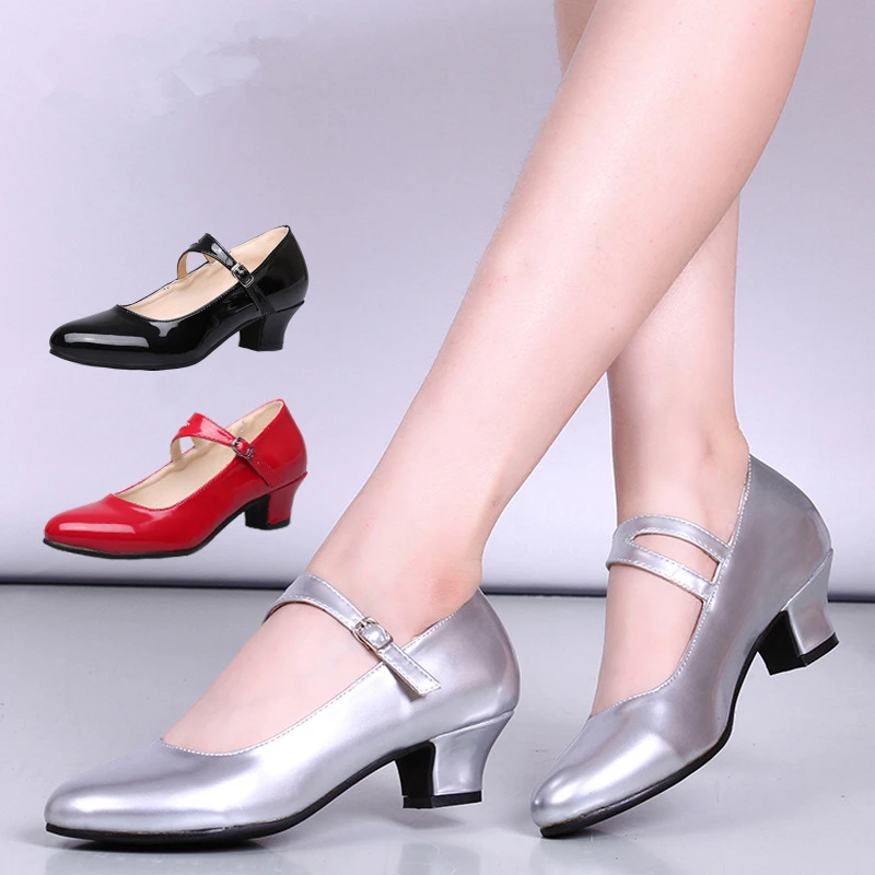 2019 Women's Latin dancing shoes Wine red black silver