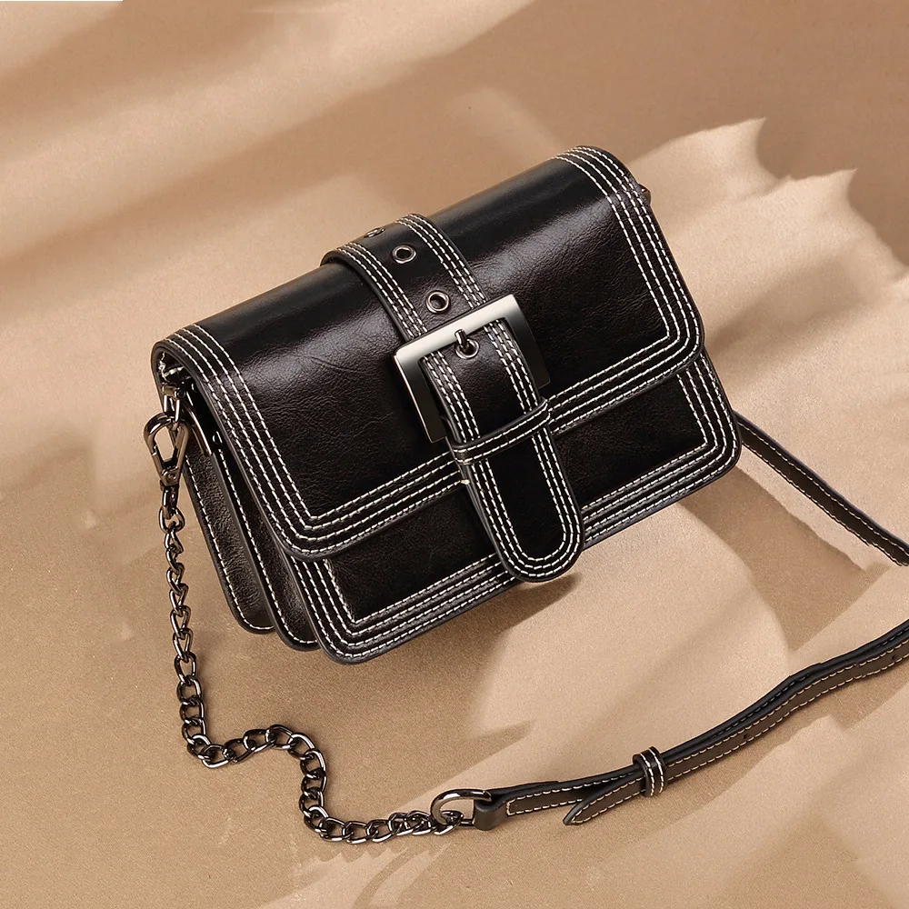 

Bag Woman Genuine Leather Diagonal Single Shoulder Small Square Package 2019 Genuine Leather Woman Package Chain Packet