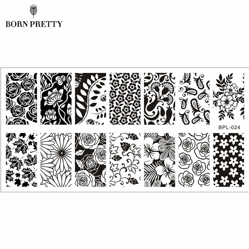 BORN PRETTY Flower тема дизайн ногтей штамп шаблон изображения пластины прямоугольные штамповки пластины BP-L024 12,5x6,5 см