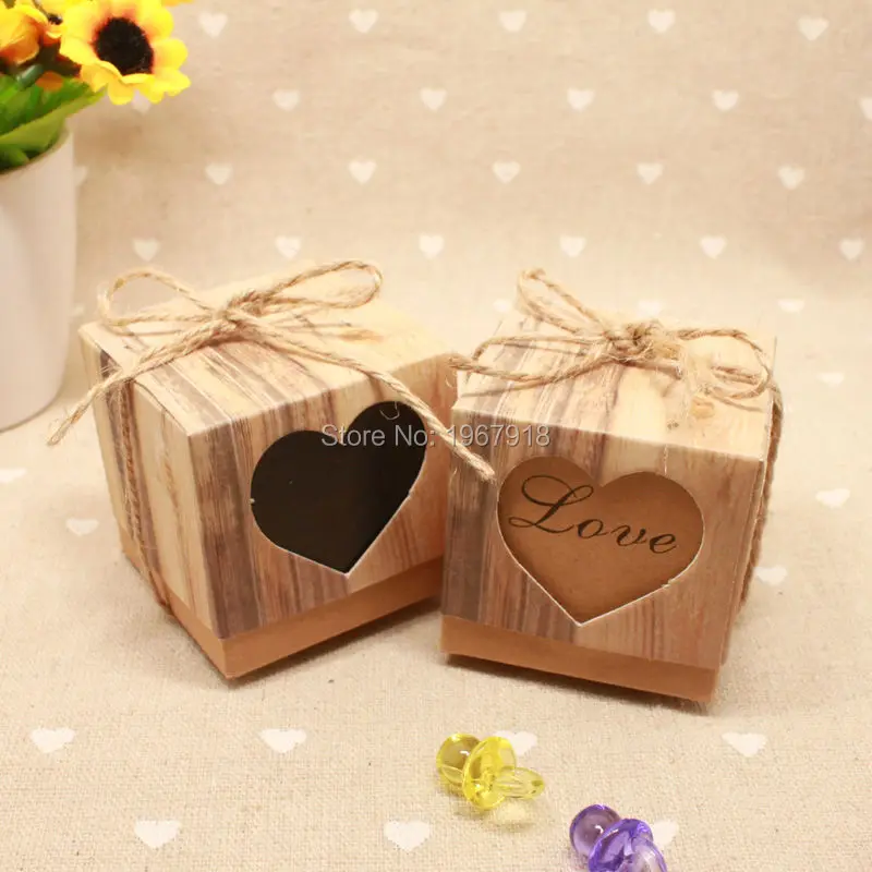 Nature Kraft Paper Candy Box Love Weddding Favor Boxes Rustic Lace Print Gift Box Wedding Decoration Mariage Vintage (3)