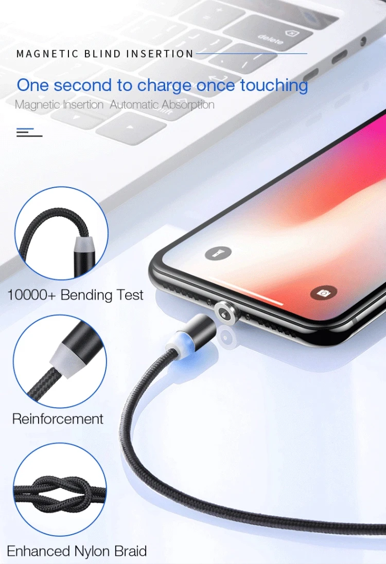 Магнитный Micro USB кабель для samsung S10 S9 type-c Зарядка для iPhone 1 м магнитное зарядное устройство usb type C кабели