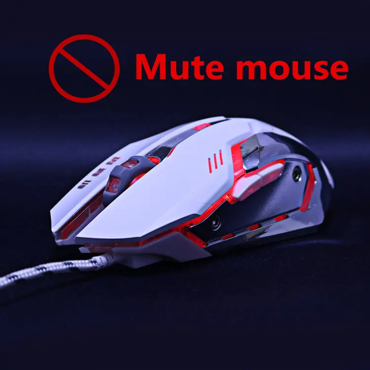  Silent mute noiseless 3200dpi Adjustment USB 6D Wired Optical Computer Gaming Mouse LED Mice for Co