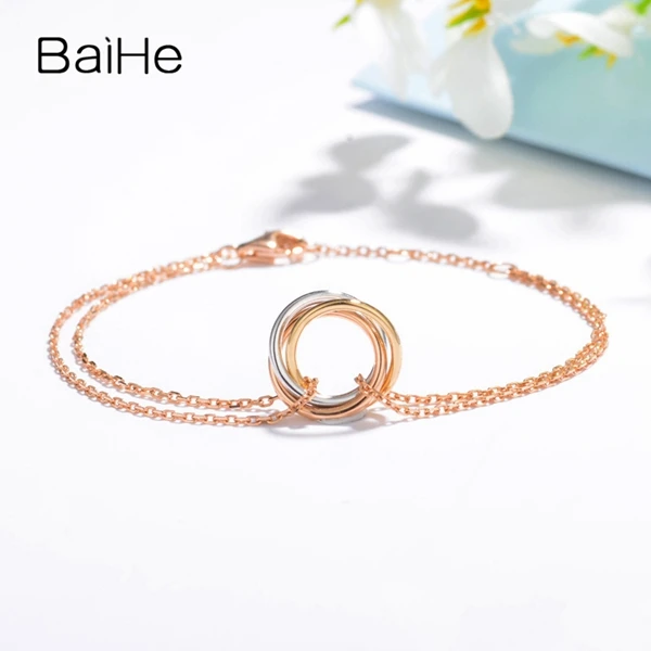 BAIHE Solid 14 K розовое золото Сертифицированный юбилей для женщин Свадебные помолвки модные ювелирные изделия элегантный уникальный подарочный браслет