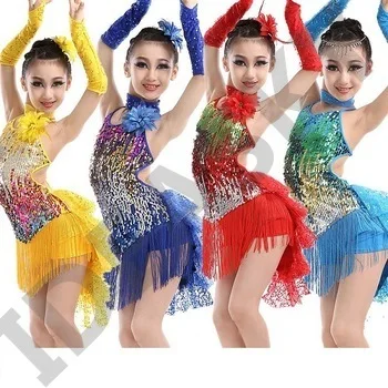 sequin fringe skirt dress latin costumes competition girls salsa children dresses girls skirts for kids latin dance samba 2016
