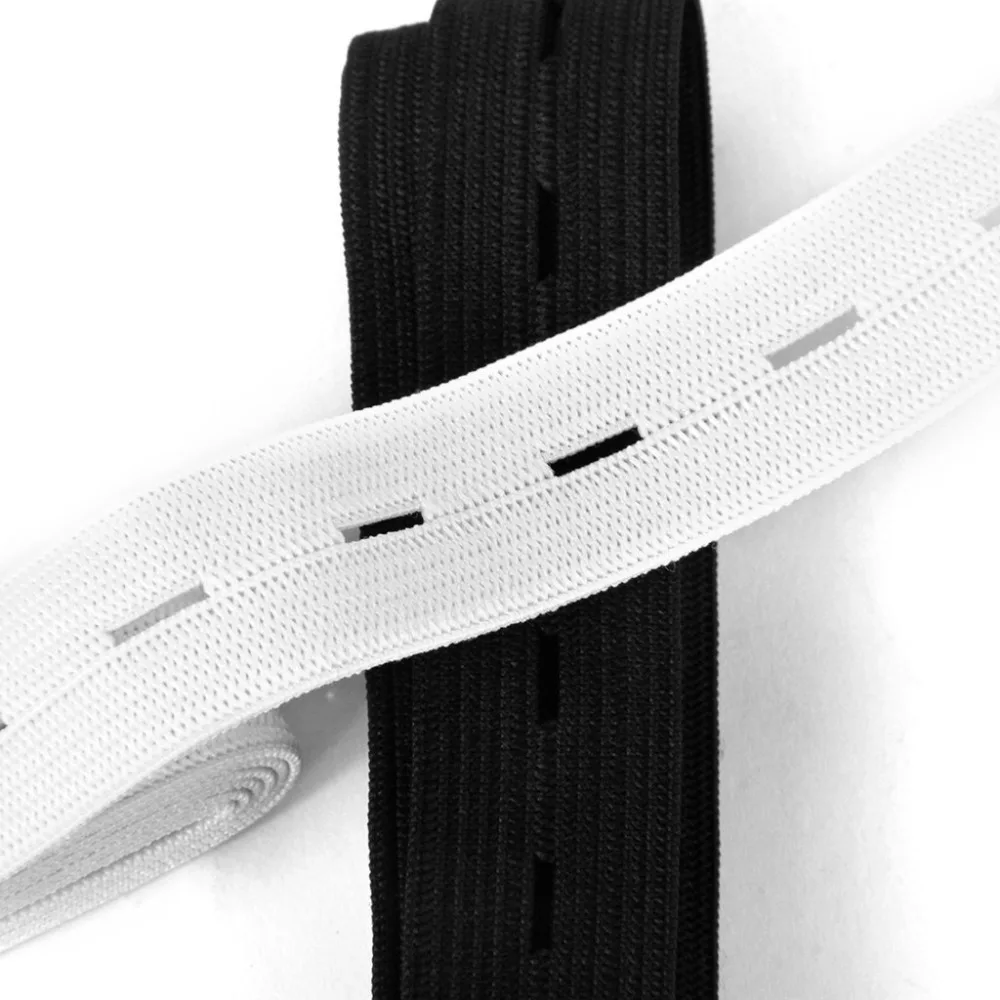 5/10M 20mm Black White Buttonhole Knit Elastic Bands Wire Webbing For Skirt Clothes Shorts Waist Band DIY Sewing Accessories