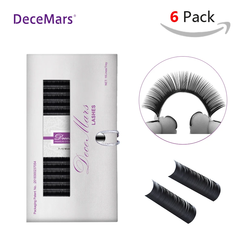 

DeceMars 6cases/lot eyelash extension Mixed in one tray Professional Eyelash Extension J B C D Curl Faux Mink Lashes For woman