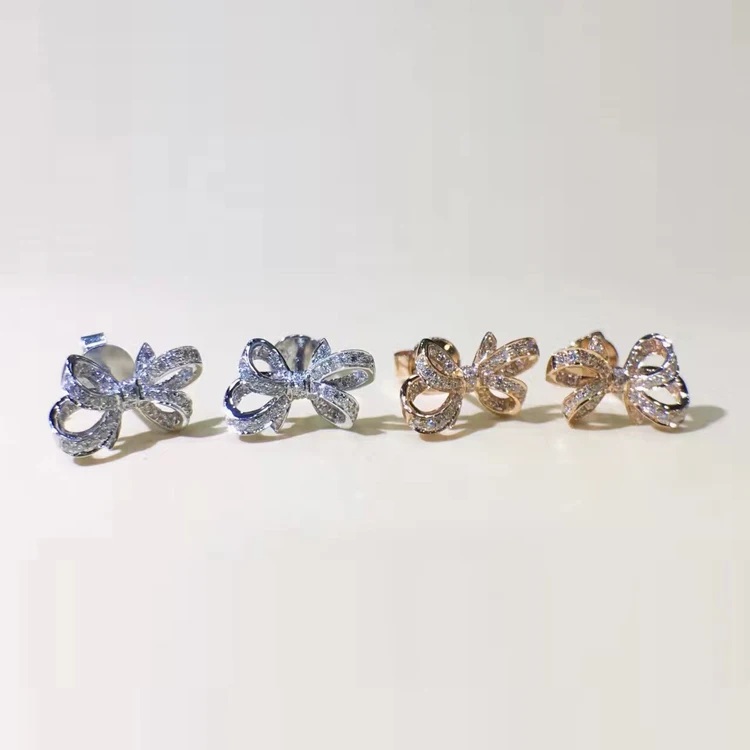 LASAMERO 0,132 CTW цветок натуральный алмаз серьги-бантики 18 К белого золота серьги-гвоздики с бриллиантами ювелирные изделия серьги-шпильки