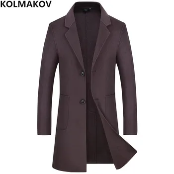 

2018 Brand mens winter coat wool coats jackets long double-faced Men's woolen coat slim fit cashmere outwear man plus size M-XXL