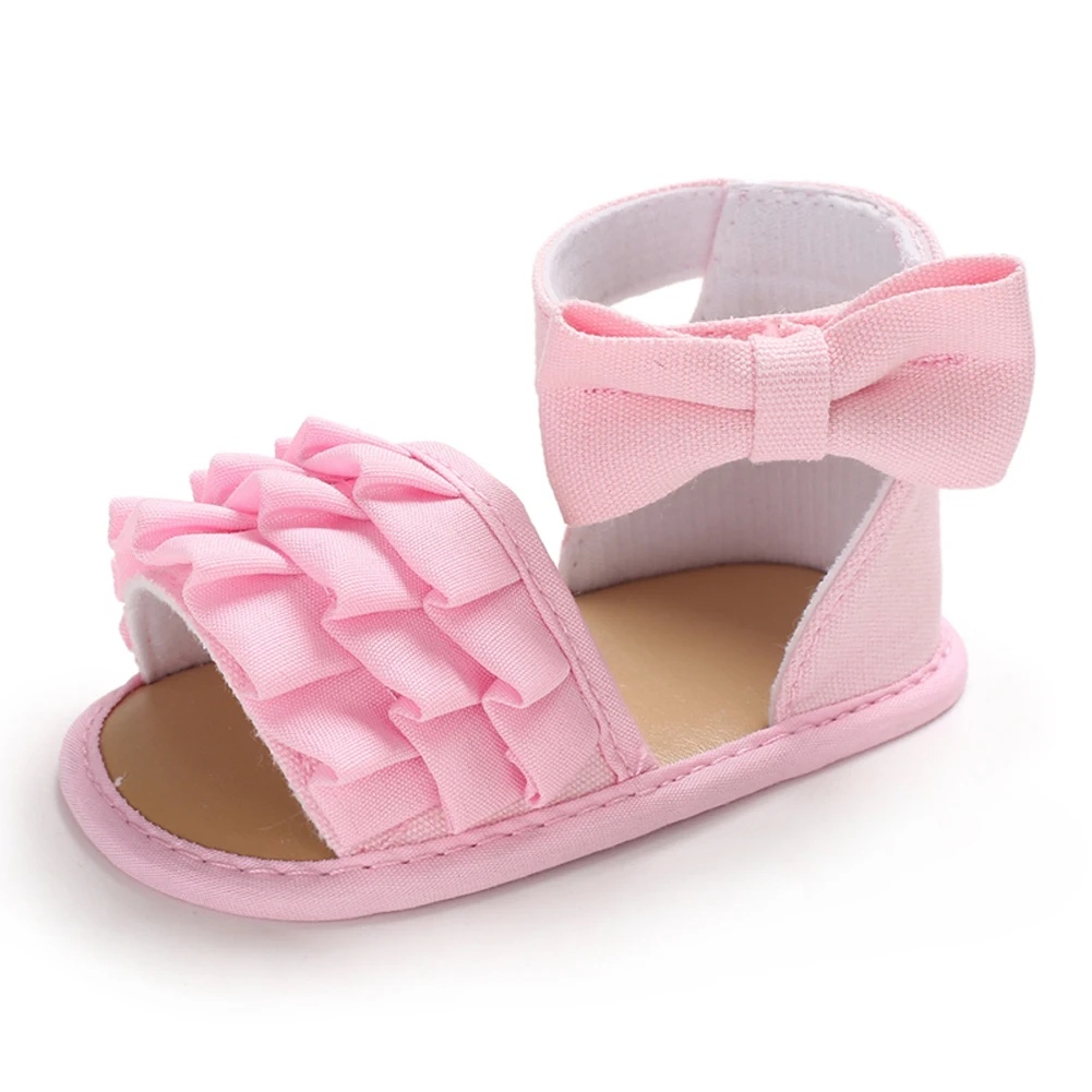 Summer Infant Baby Girl Ruffles Sandals PU Soft Sole High-top Toddler Shoes Baby Girl Bow-Knot Sandals For 0-18Months