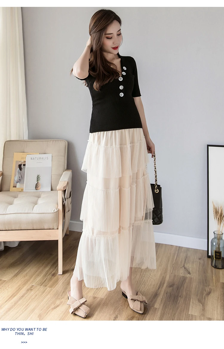 Gauze Patchwork Maternity Cake Skirts Elastic Waist Belly Long Skirts for Pregnant Women Spring Summer Pregnancy Clothing
