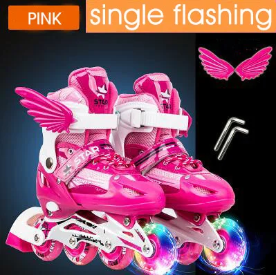 single-bscb-Pink Новые детские роликовые коньки для мальчиков и девочек, регулируемый размер, мигающие ботинки для катания на роликах для детей - Цвет: single-bscb-Pink