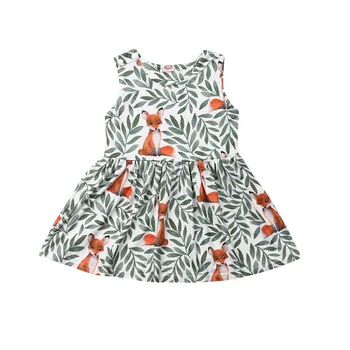 

Summer Dress 2019 New Toddler Kids Baby Girl Sleeveless Cartoon Fox Flower Pageant Party Holiday Dresses Sundress Clothes